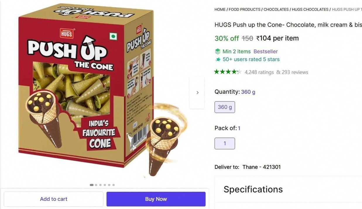 Wafer Cone (30 Pcs) Crackles (360 g) @ ₹104