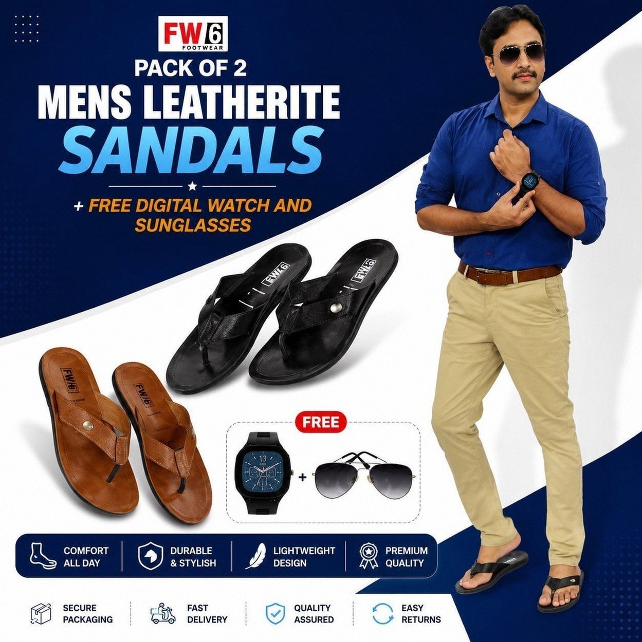 Pack of 2 Men's Leatherite Sandals @ ₹430
