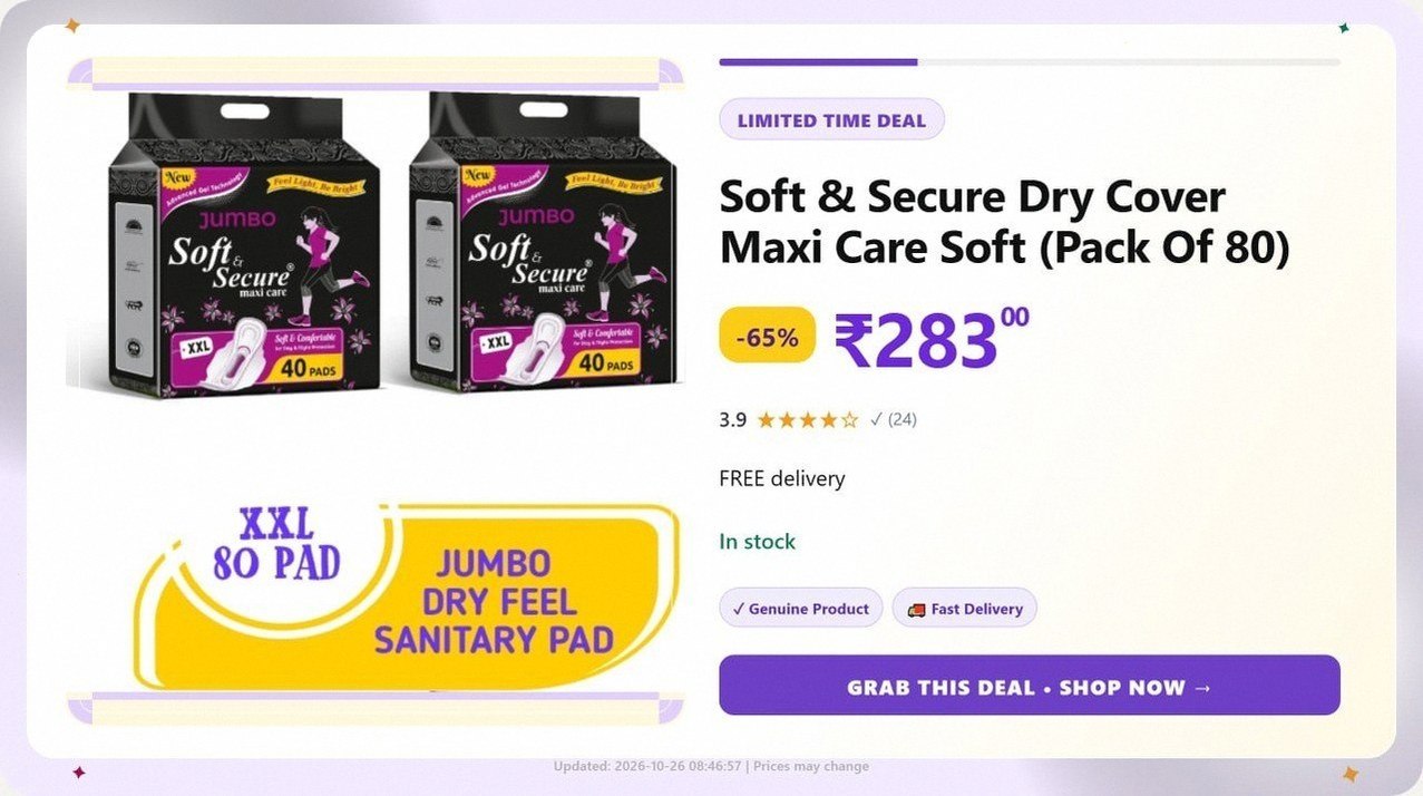 Soft & Secure Dry Cover Maxi Care Soft (Pack Of 80) @ ₹283