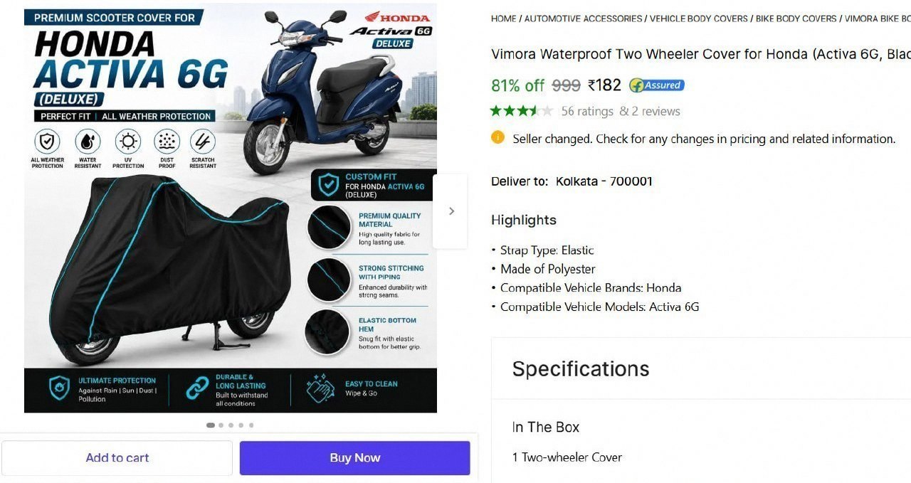 Vimora Waterproof Two Wheeler Cover @ ₹182
