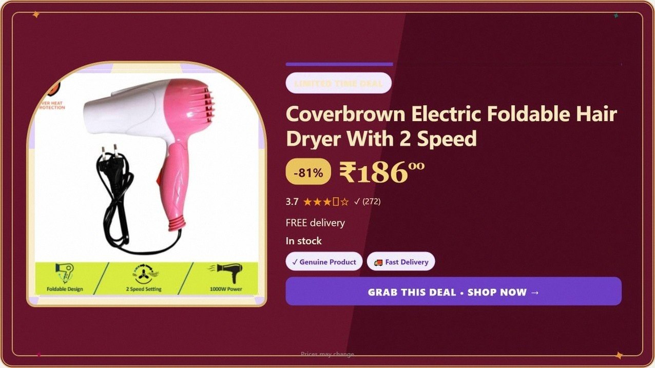 Coverbrown Electric Foldable Hair Dryer @ ₹186