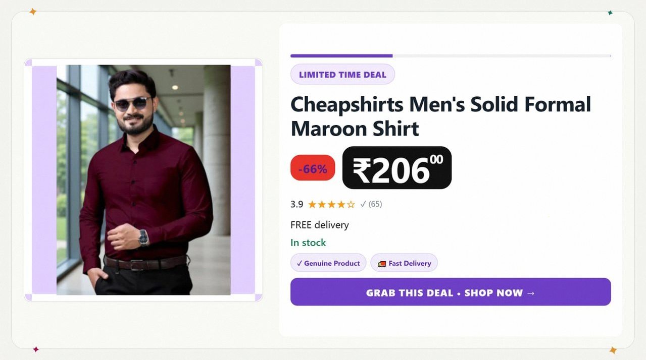 Men's Solid Formal Maroon Shirt @ ₹206
