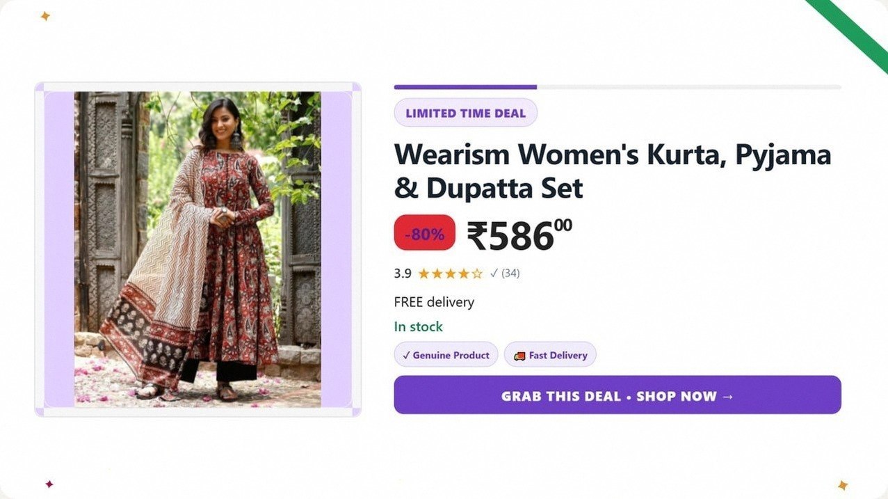 Wearism Women's Kurta, Pyjama & Dupatta Set @ ₹586