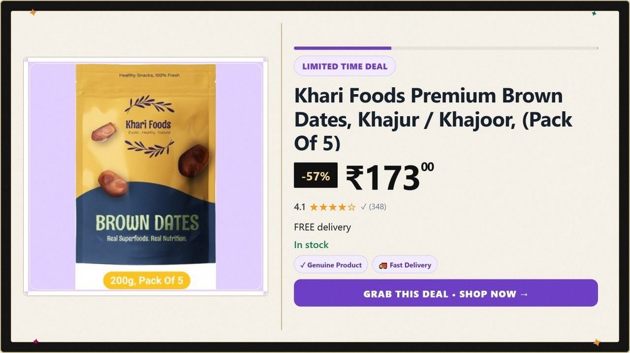 Khari Foods Premium Brown Dates, 1kg @ ₹173