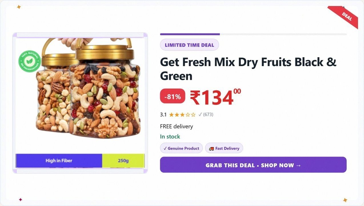 Get Fresh Mix Dry Fruits (1 x 250 g) @ ₹134