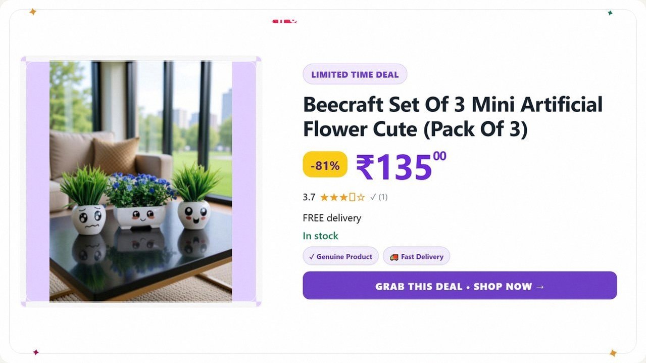 Beecraft Set Of 3 Mini Artificial Flower Cute Pot @ ₹135