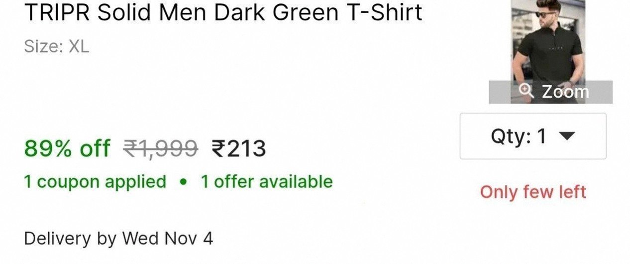Solid Men's Dark Green T-Shirt at 213.
