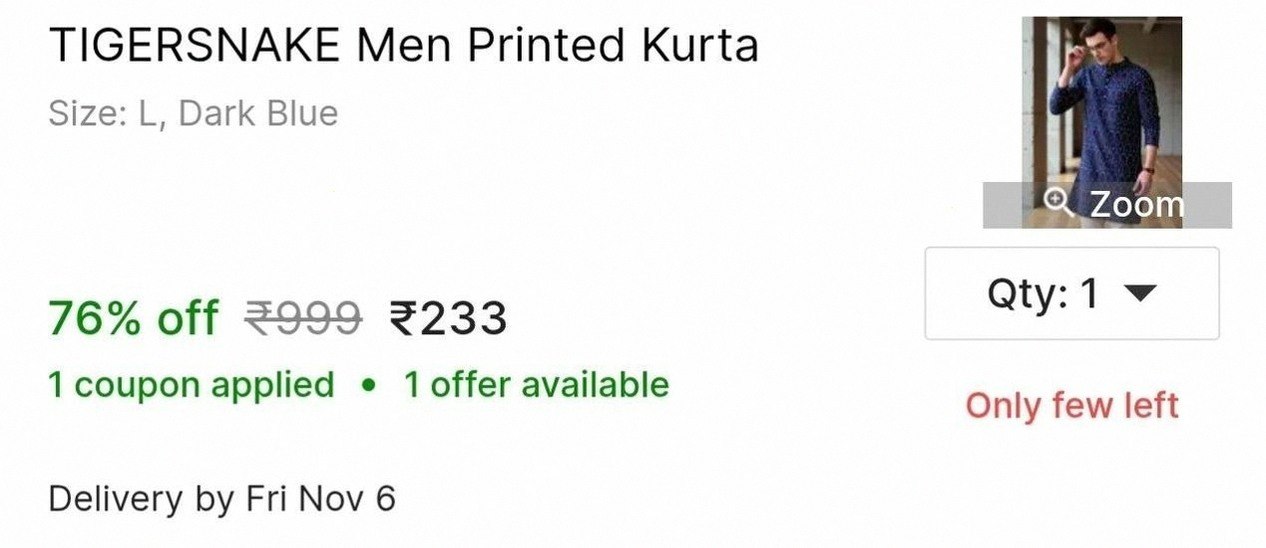 Men's Printed Kurta at 233.