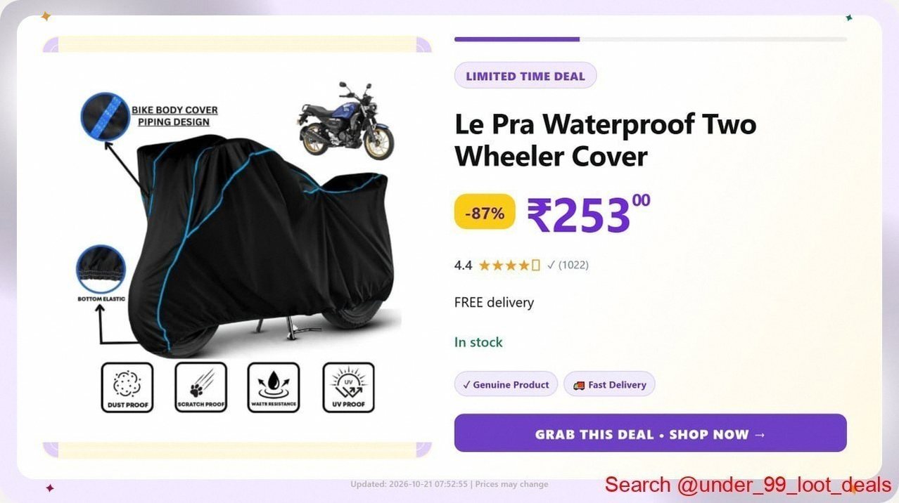 LE PRA Waterproof Two Wheeler Cover @ ₹253