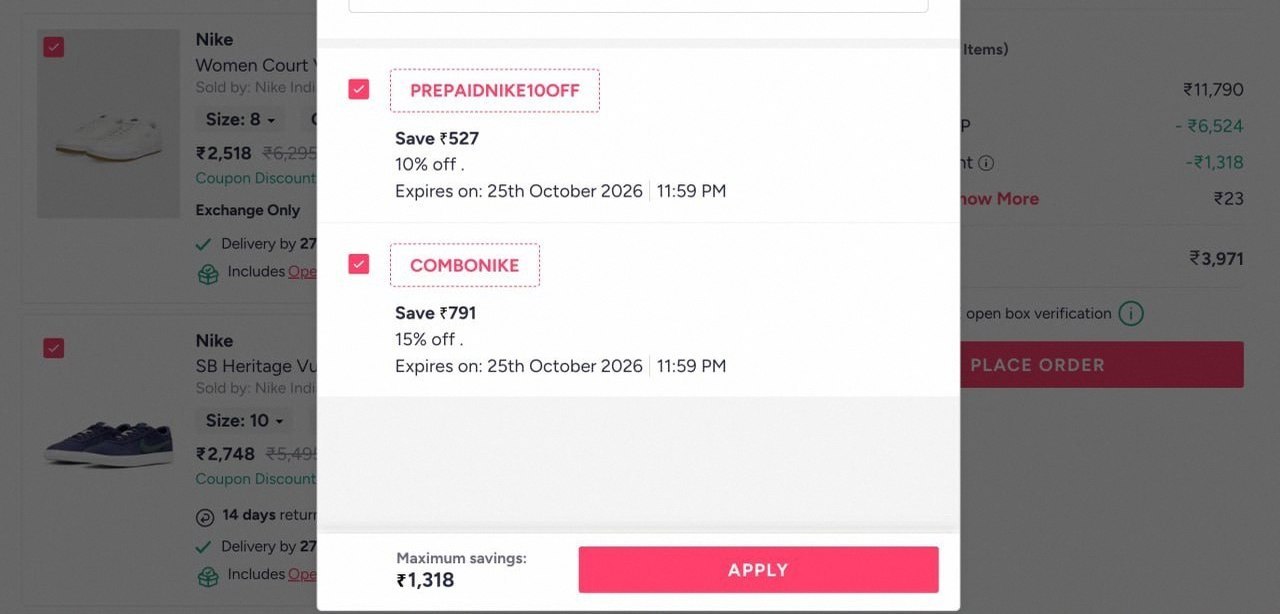 Nike Shoe Loot 60% off + extra off with coupon