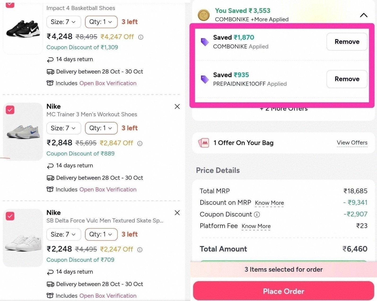 Myntra : Upto 60% Off On Nike + 10% Off With Coupon