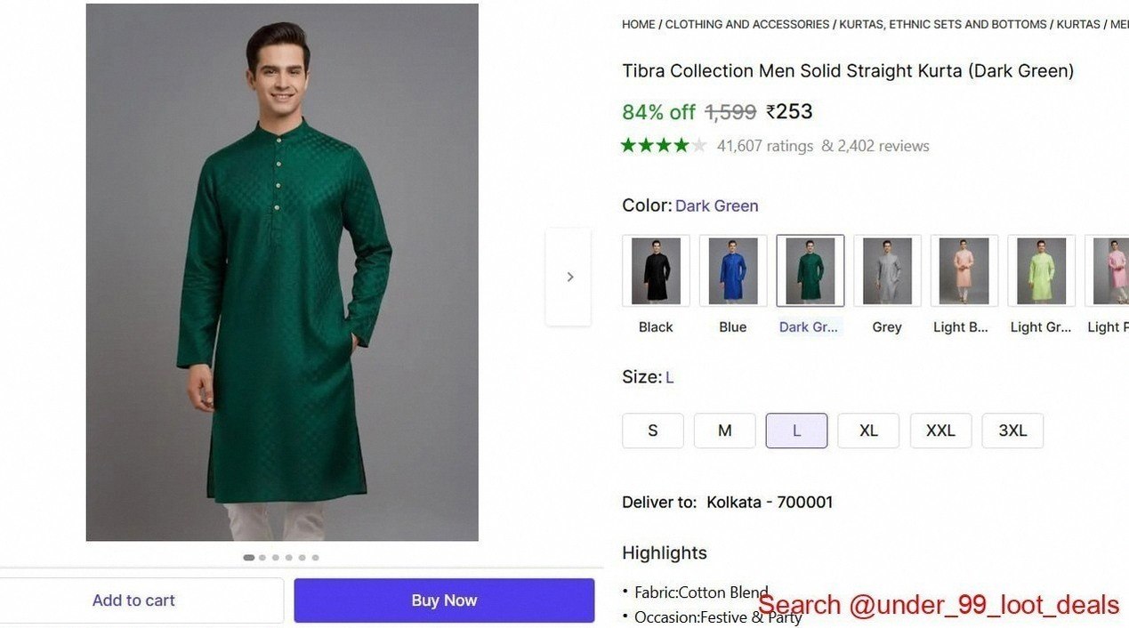 Men's Solid Straight Kurta @ ₹253