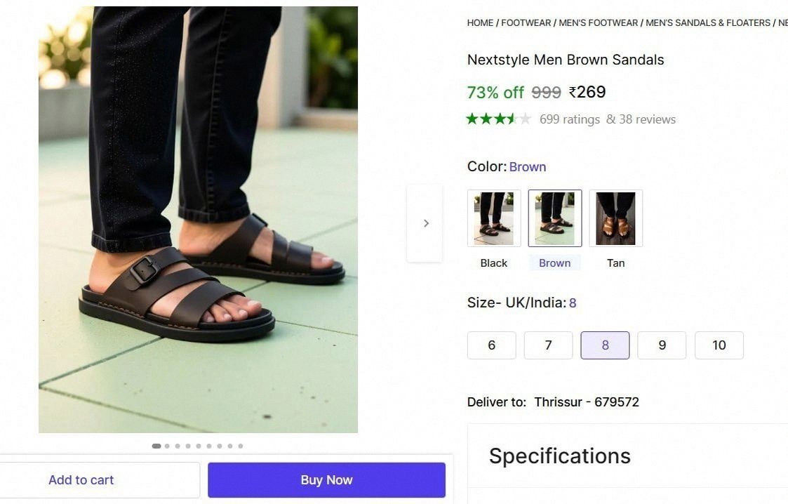Men's Brown Sandals @ ₹269