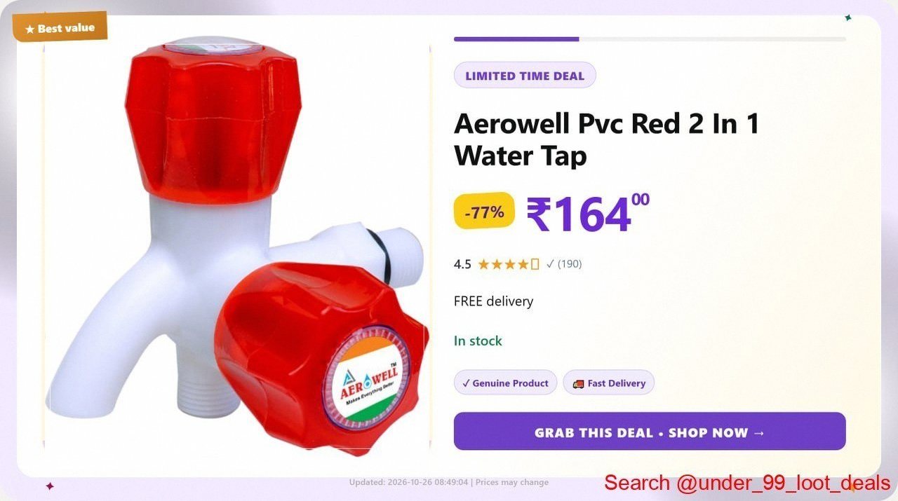 Aerowell Pvc Red 2 In 1 Water Tap 2 Way (Pack Of 1) @ ₹164