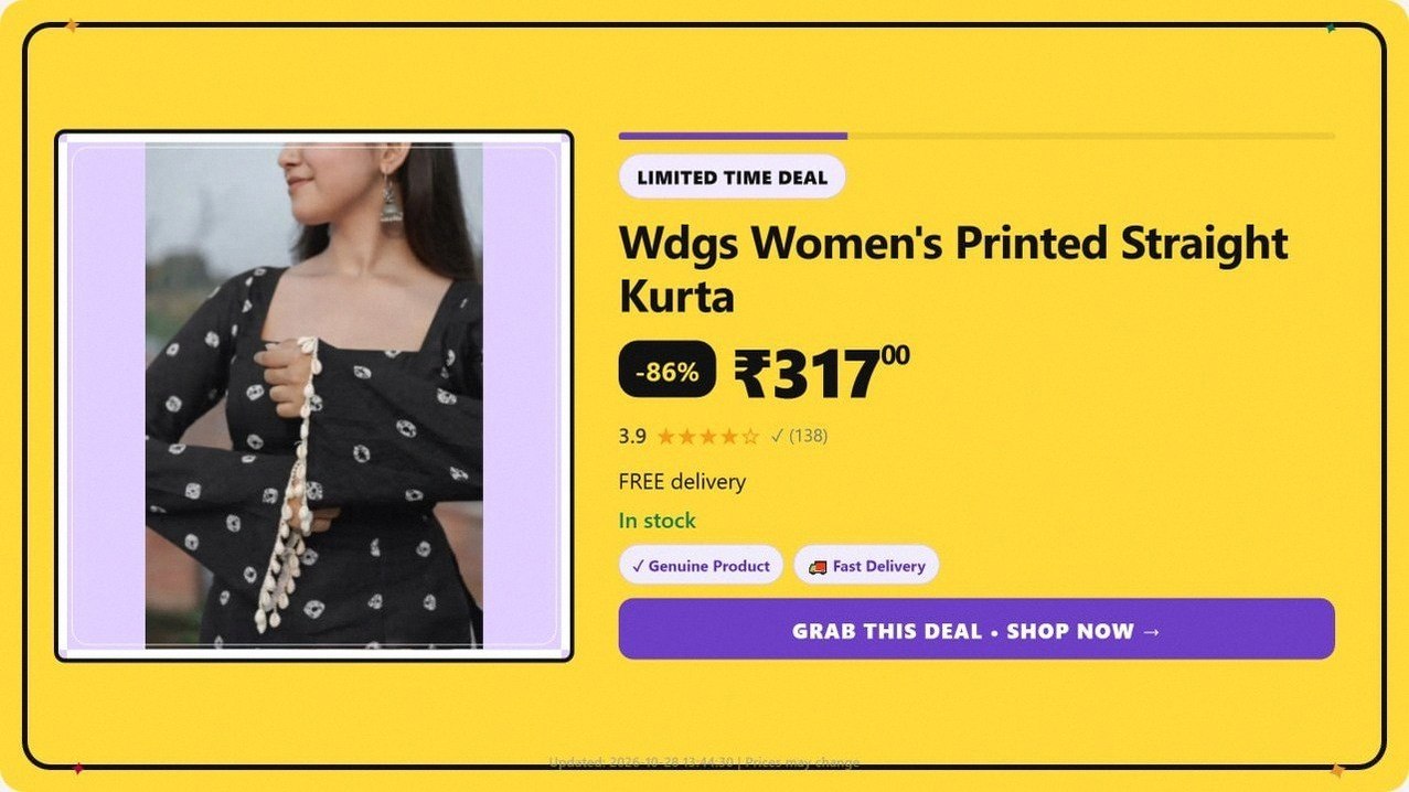 Wdgs Women's Printed Straight Kurta @ ₹317