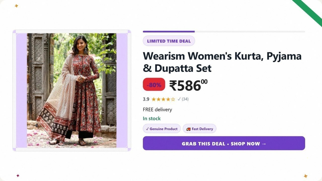 Wearism Women's Kurta, Pyjama & Dupatta Set @ ₹586