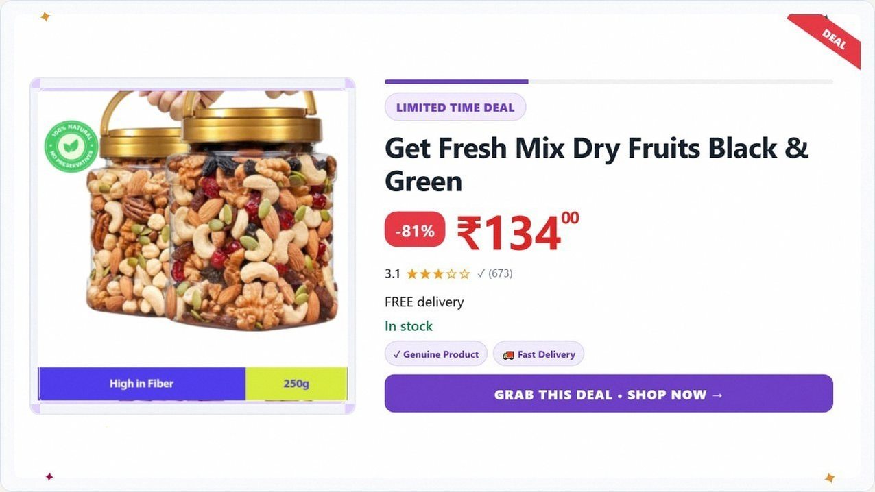 Get Fresh Mix Dry Fruits (1 x 250 g) @ ₹134