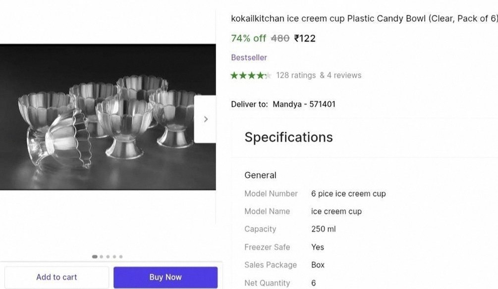 Pack of 6 Ice Cream Bowl @ ₹122